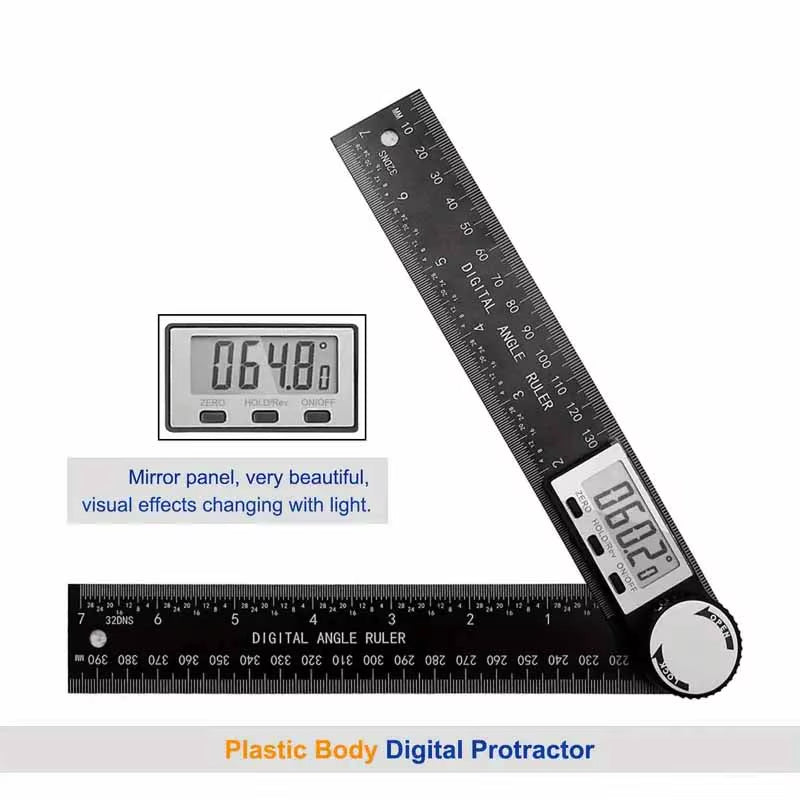2 in 1 Angle Finder Tool for Woodworking Measurement 8 "/200 Mm, Plastic Angle Ruler with Digital Display, 360° Digital Protract