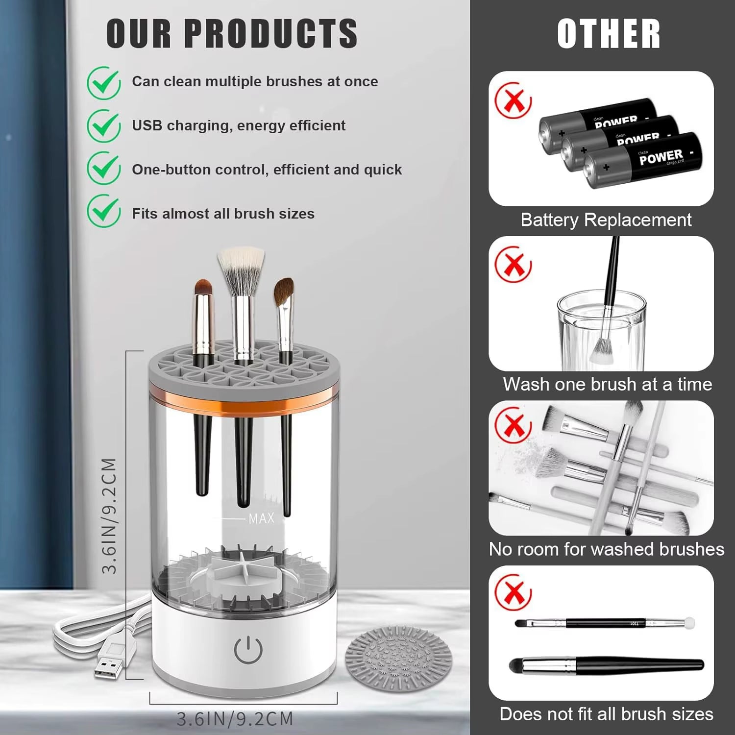 USB Plug Portable Electric Makeup Brush Cleaner with Rubber Makeup Machine Electric USB Quick Cleaner Cleaning Brush Collar Brus