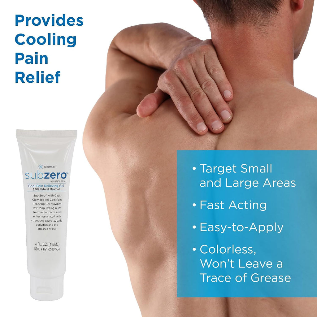 Sub Zero Cooling Pain Relief Gel, 4Oz Tube - Joint Relief and Nerve Pain Relief Cream for Muscle Deep Pain Relief and Arthritis Relief