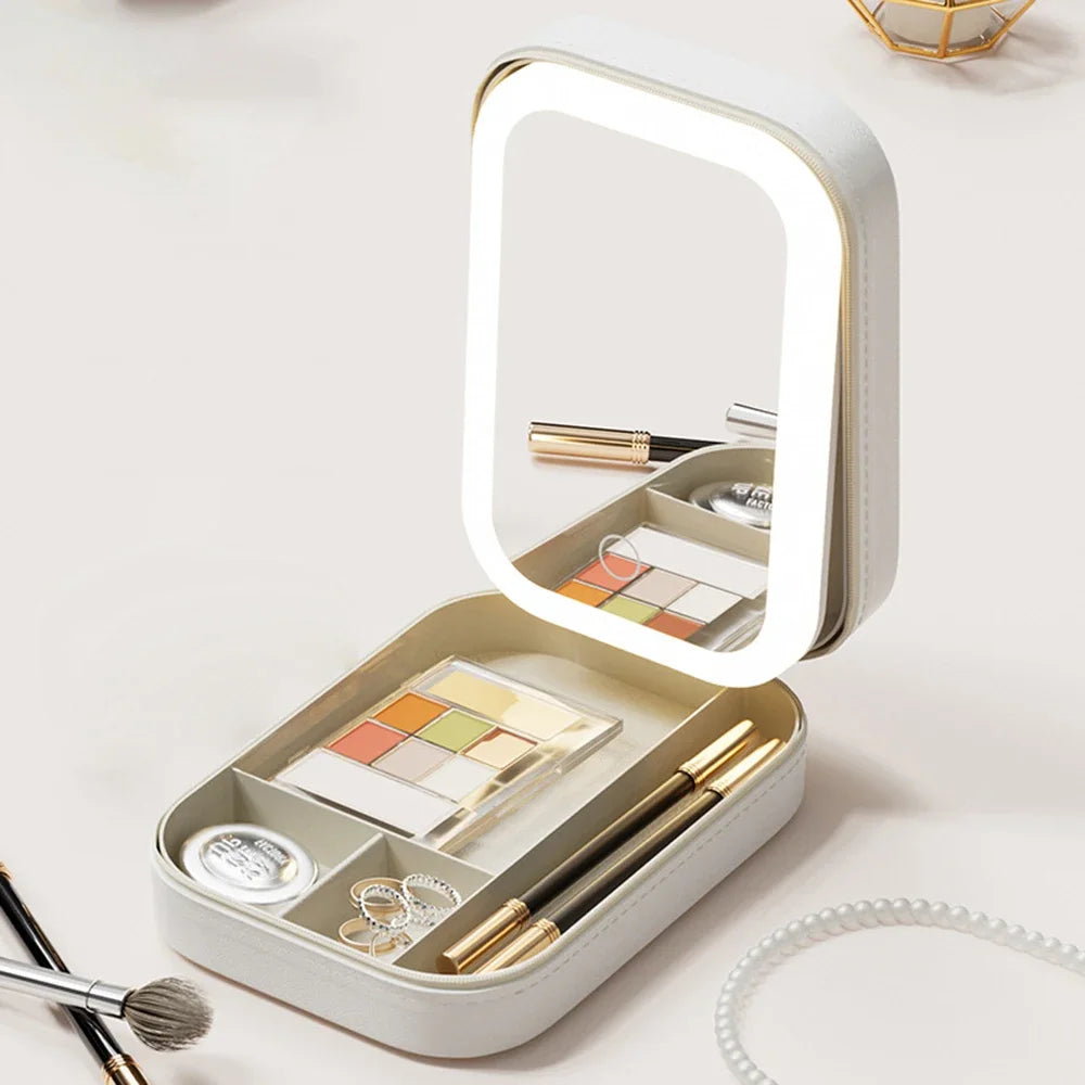 Illuminate Your Beauty Routine with the LED Mirror Makeup Storage Box - The Ultimate Portable Travel Makeup Case!