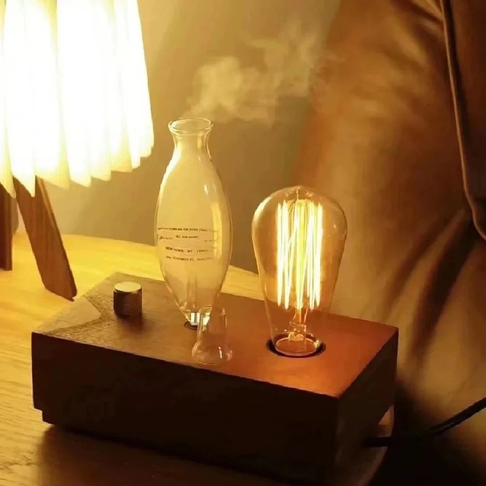 Transform Your Space with the Vintage Tungsten Filament Aroma Diffuser & Humidifier - Experience the Essence of Sandalwood Essential Oils