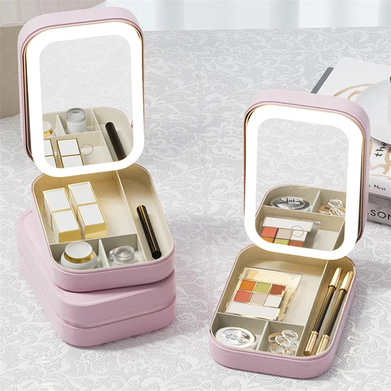 Illuminate Your Beauty Routine with the LED Mirror Makeup Storage Box - The Ultimate Portable Travel Makeup Case!