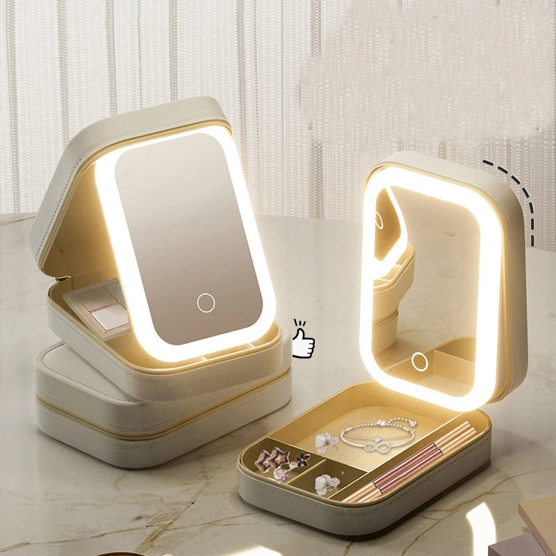 Illuminate Your Beauty Routine with the LED Mirror Makeup Storage Box - The Ultimate Portable Travel Makeup Case!