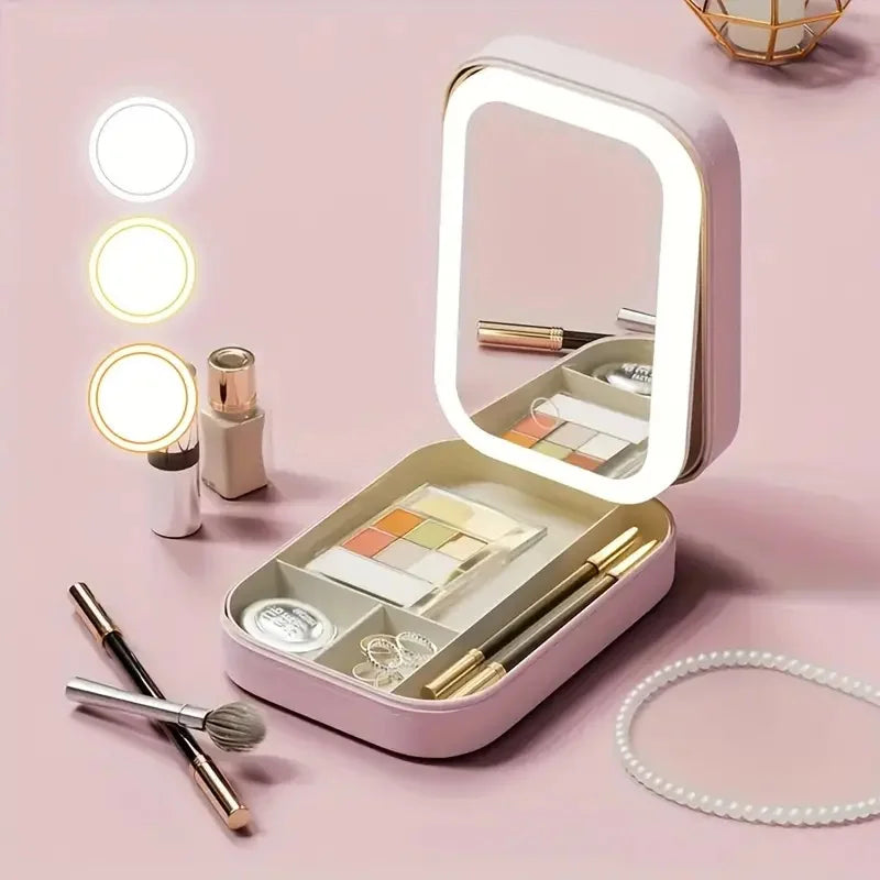 Illuminate Your Beauty Routine with the LED Mirror Makeup Storage Box - The Ultimate Portable Travel Makeup Case!